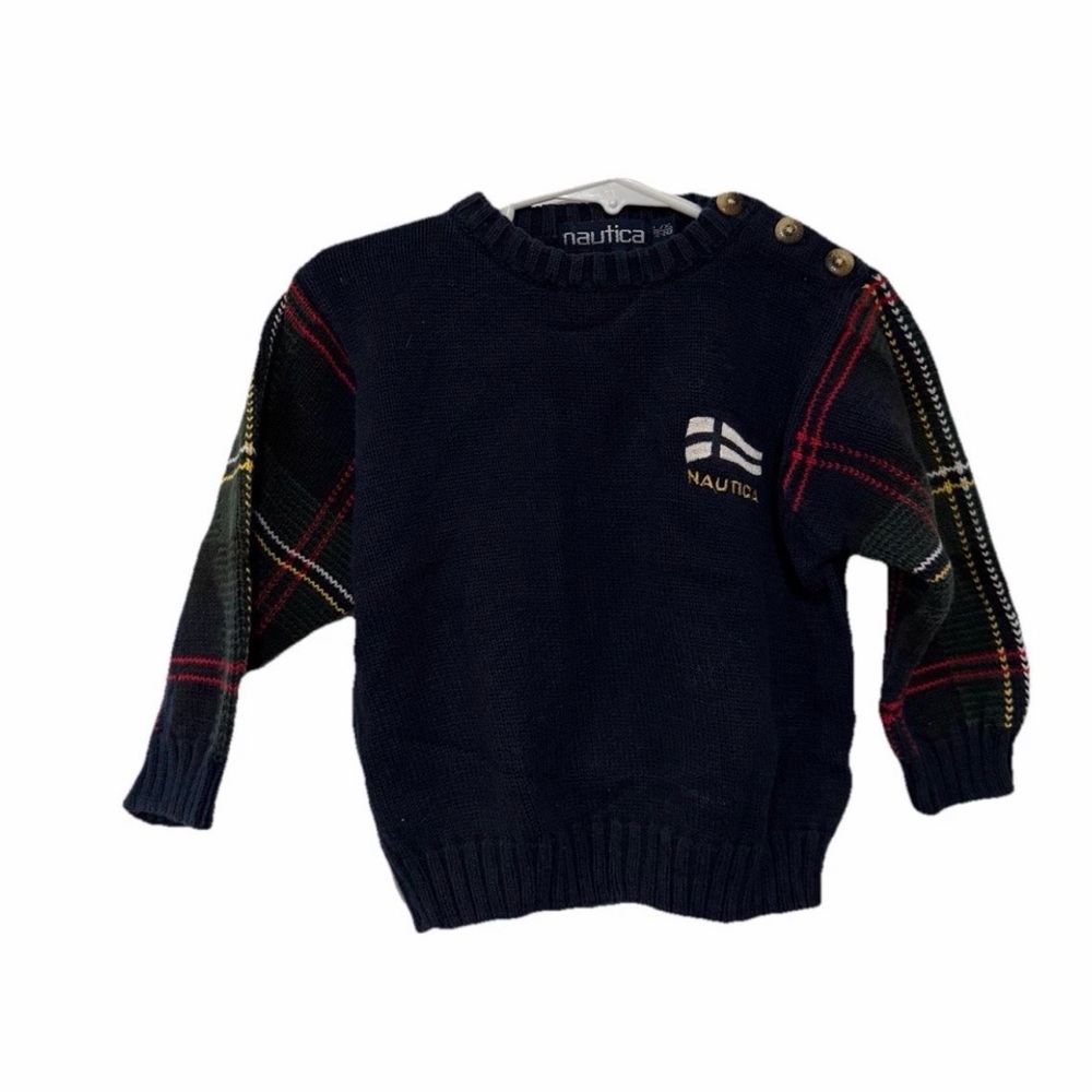 Vintage Nautica Baby Toddler Knit Plaid Sweater Size 12-24 Months